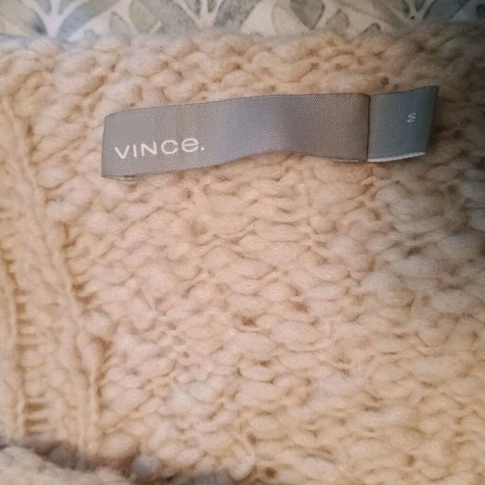 Vince Sweater Womens Sz M Oatmeal Knit Scoop Neck Cashmere Wool Blend - Picture 4 of 10